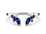 White gold Open Marquise Cluster Blue Sapphire Band with Prong Setting_6