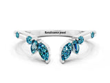 White gold Open Marquise Cluster Blue Topaz Band with Prong Setting_6