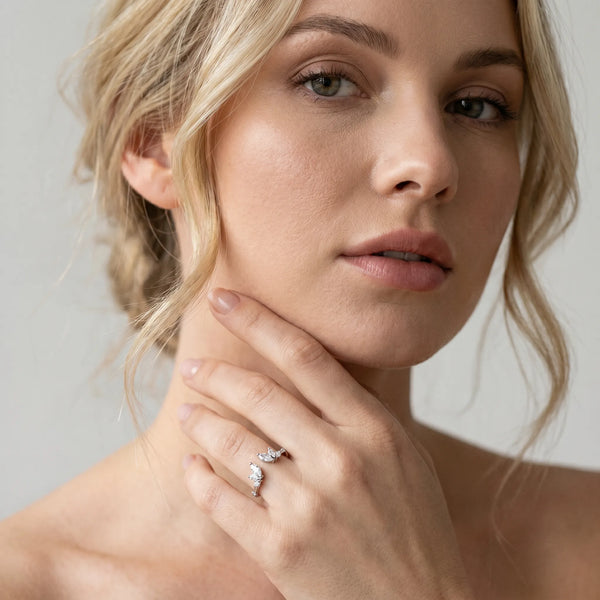White gold Open Marquise Cluster Diamond Band with Prong Setting