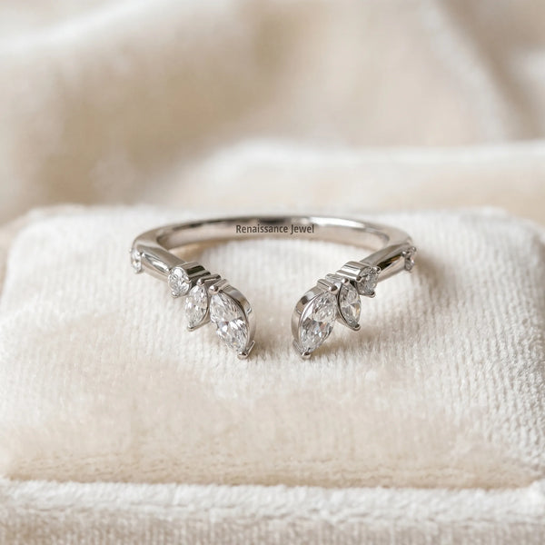 White gold Open Marquise Cluster Diamond Band with Prong Setting
