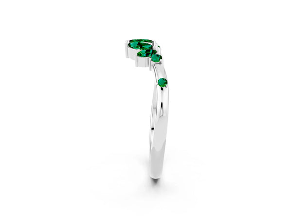 Sterling Silver Marquise Lab-Grown Emerald Open Leaf Cluster Curved Wedding Band