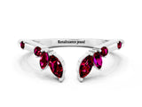 White gold Open Marquise Cluster Garnet Band with Prong Setting_6