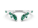 White gold Open Marquise Cluster Green Sapphire Band with Prong Setting_6