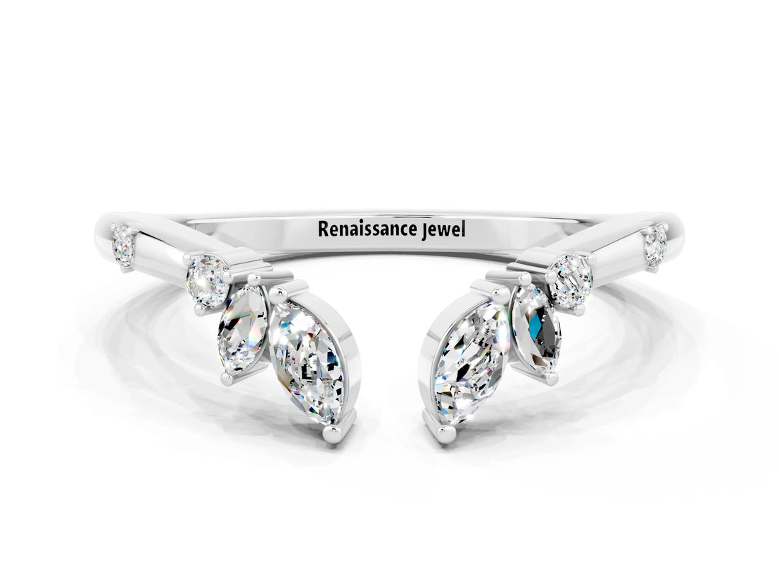 White gold Open Marquise Cluster Moissanite Band with Prong Setting_6