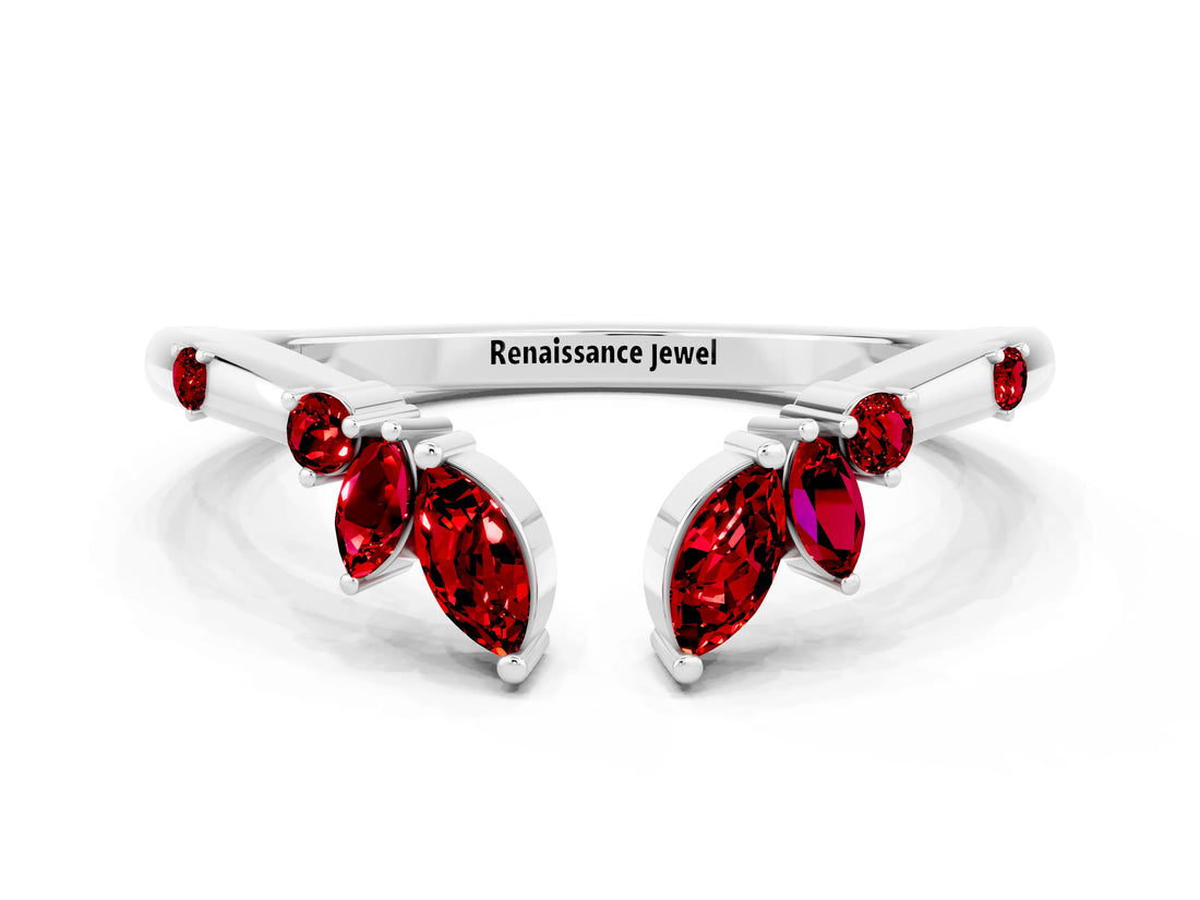 White gold Open Marquise Cluster Ruby Band with Prong Setting_6