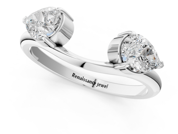 Platinum Two-Stone Pear Diamond Bypass Ring with Prong Setting