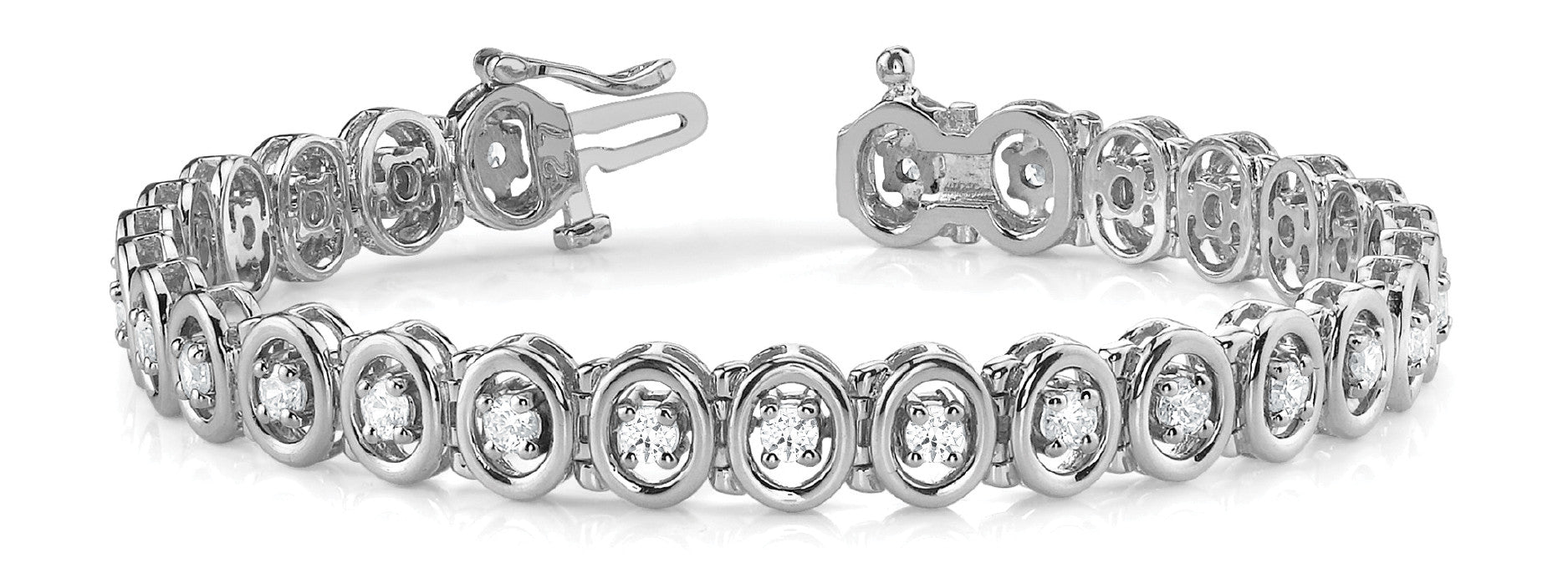 White gold Oval Bezel Set Round Diamond Tennis Bracelet with Four-Prong Setting