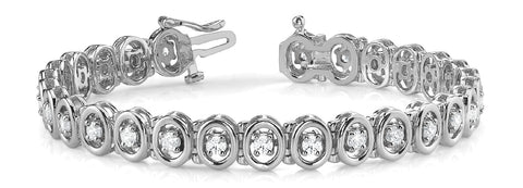 White gold Oval Bezel Set Round Diamond Tennis Bracelet with Four-Prong Setting