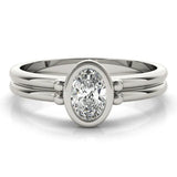 White gold Oval Bezel Solitaire Ring with Split Shank Band 1