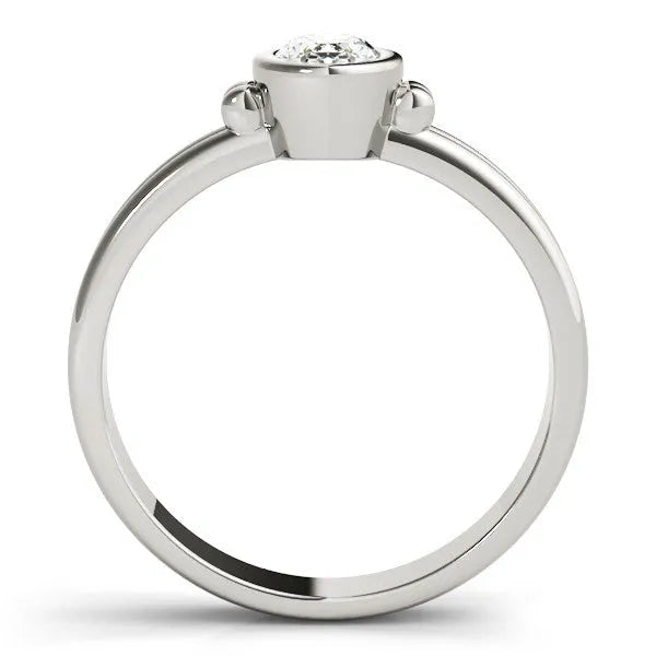 White gold Oval Bezel Solitaire Ring with Split Shank Band