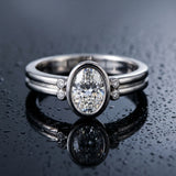 White gold Oval Bezel Solitaire Ring with Split Shank Band_30