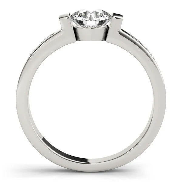 White gold Oval Brilliant Channel-Set Diamond Ring with Bezel Prong Setting