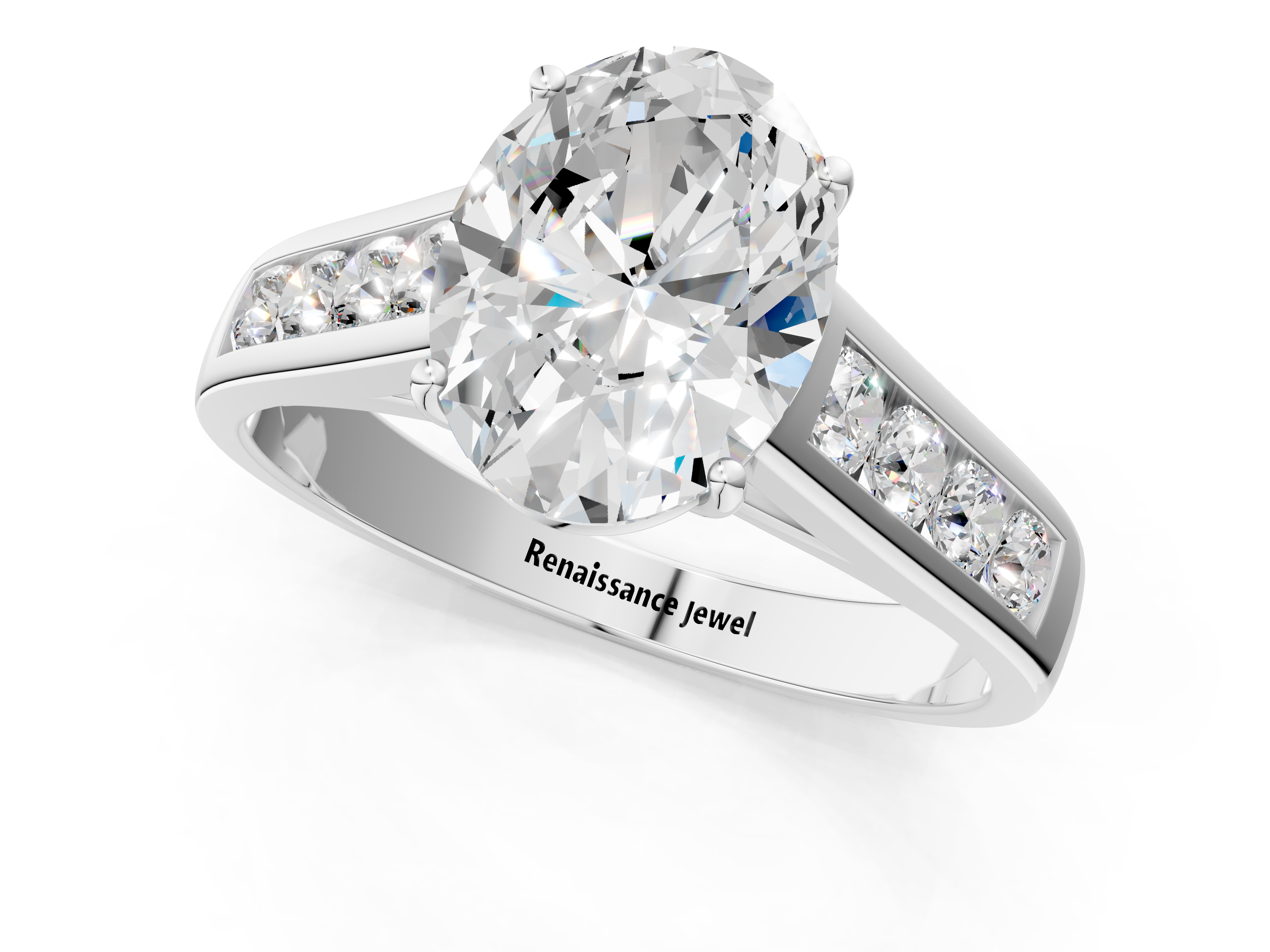 White gold Oval Brilliant Channel-Set Solitaire Ring with Four-Prong Setting_21