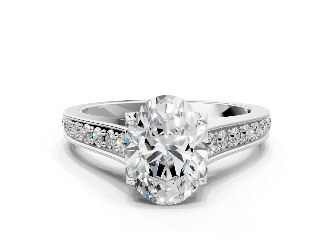 White gold Oval Brilliant Cut Diamond Engagement Ring with Pavé Band and Four-Prong Setting_82