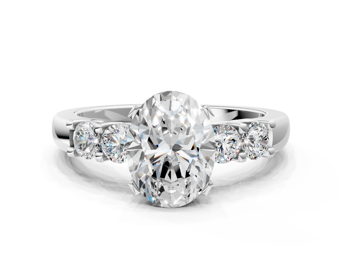 White gold Oval Brilliant Cut Diamond Five-Stone Prong Set Engagement Ring with Channel Band_21