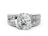 White gold Oval Brilliant Diamond Channel Set Wide Band Ring with Bezel Setting_64