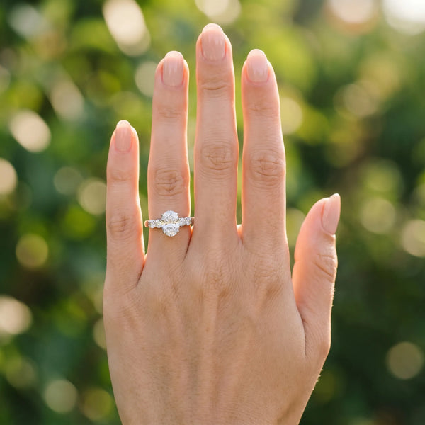 White gold Oval Brilliant Diamond Five-Stone Engagement Ring with Prong Setting on a Classic Band
