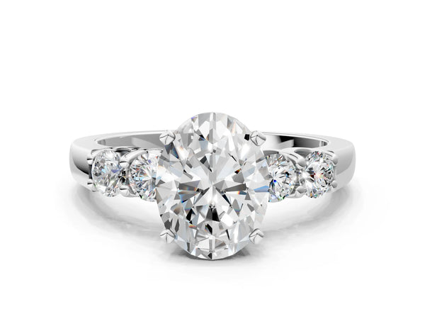 White gold Oval Brilliant Diamond Five-Stone Engagement Ring with Prong Setting on a Classic Band