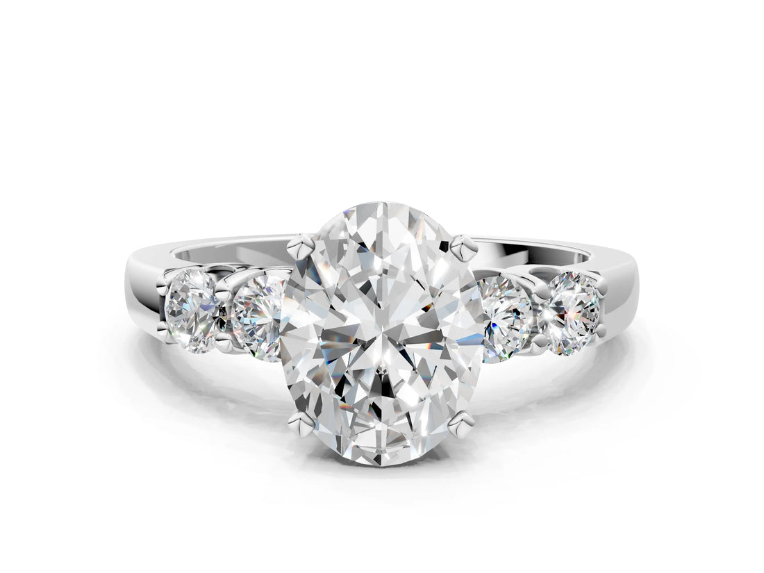 White gold Oval Brilliant Diamond Five-Stone Engagement Ring with Prong Setting on a Classic Band_39