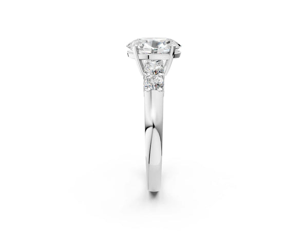White gold Oval Brilliant Diamond Five-Stone Engagement Ring with Prong Setting on a Classic Band