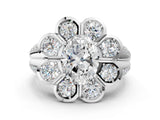 White gold Oval Brilliant Flower Halo Diamond Split Shank Ring_87