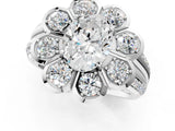 White gold Oval Brilliant Flower Halo Diamond Split Shank Ring_88