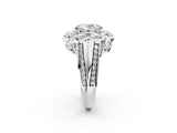 White gold Oval Brilliant Flower Halo Diamond Split Shank Ring_89
