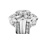 White gold Oval Brilliant Flower Halo Diamond Split Shank Ring_92