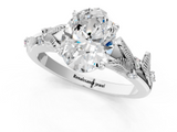 White gold Oval Brilliant Solitaire with Leaf Motif Band and Four-Prong Setting_62