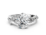 White gold Oval Brilliant Solitaire with Leaf Motif Band and Four-Prong Setting_64