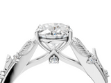 White gold Oval Brilliant Solitaire with Leaf Motif Band and Four-Prong Setting_65