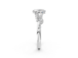 White gold Oval Brilliant Solitaire with Leaf Motif Band and Four-Prong Setting_68