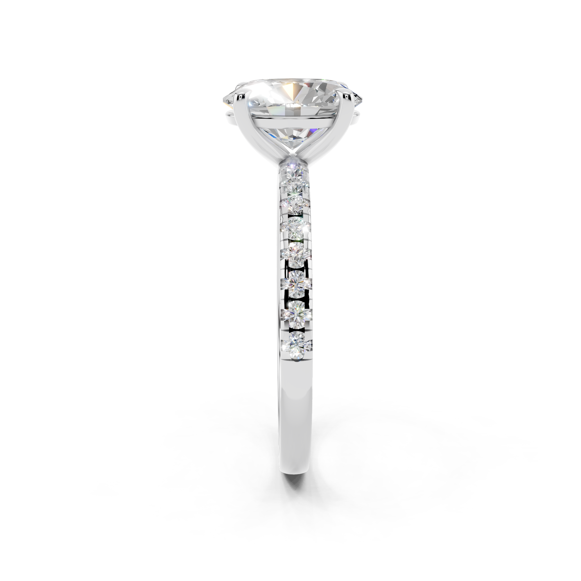 White gold Oval Brilliant Solitaire with Pavé Band and Four-Prong Setting_10