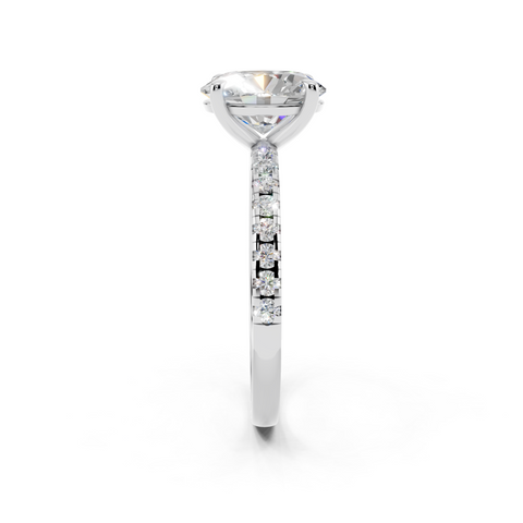 White gold Oval Brilliant Solitaire with Pavé Band and Four-Prong Setting_10