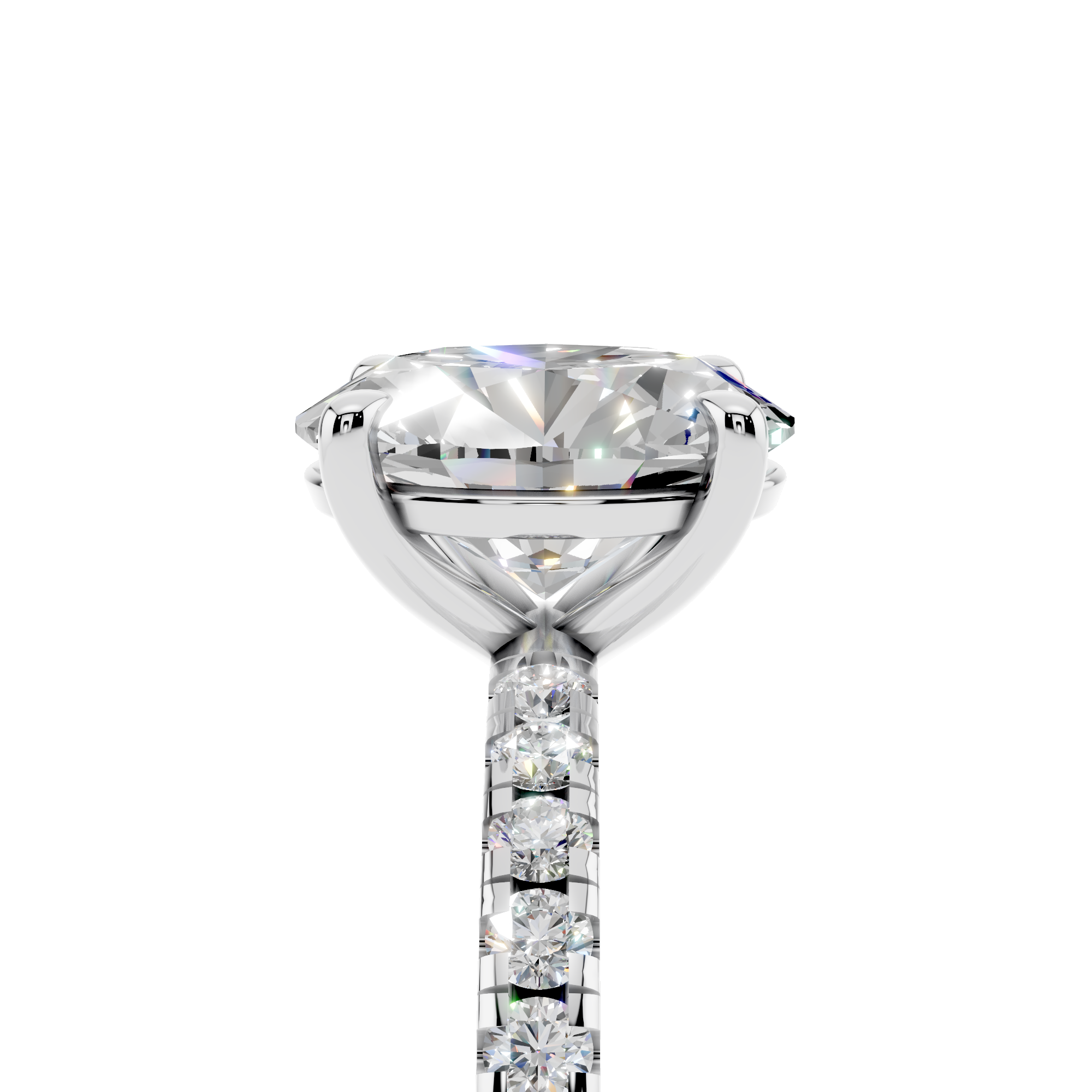 White gold Oval Brilliant Solitaire with Pavé Band and Four-Prong Setting_11