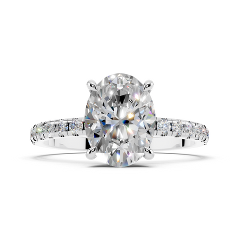 White gold Oval Brilliant Solitaire with Pavé Band and Four-Prong Setting_23