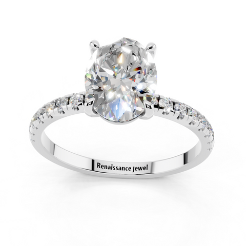 White gold Oval Brilliant Solitaire with Pavé Band and Four-Prong Setting_7