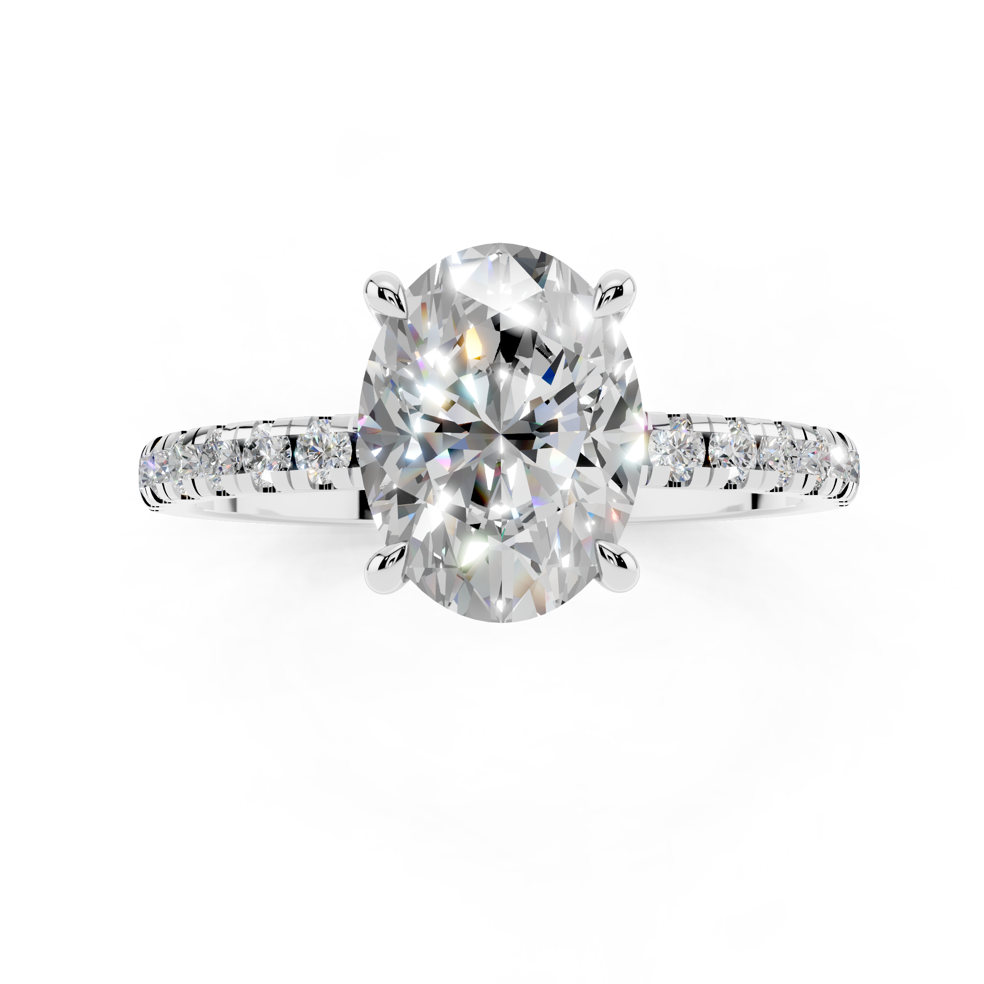 White gold Oval Brilliant Solitaire with Pavé Band and Four-Prong Setting_8