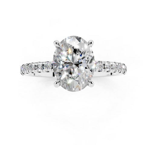 White gold Oval Brilliant Solitaire with Pavé Band and Four-Prong Setting_8