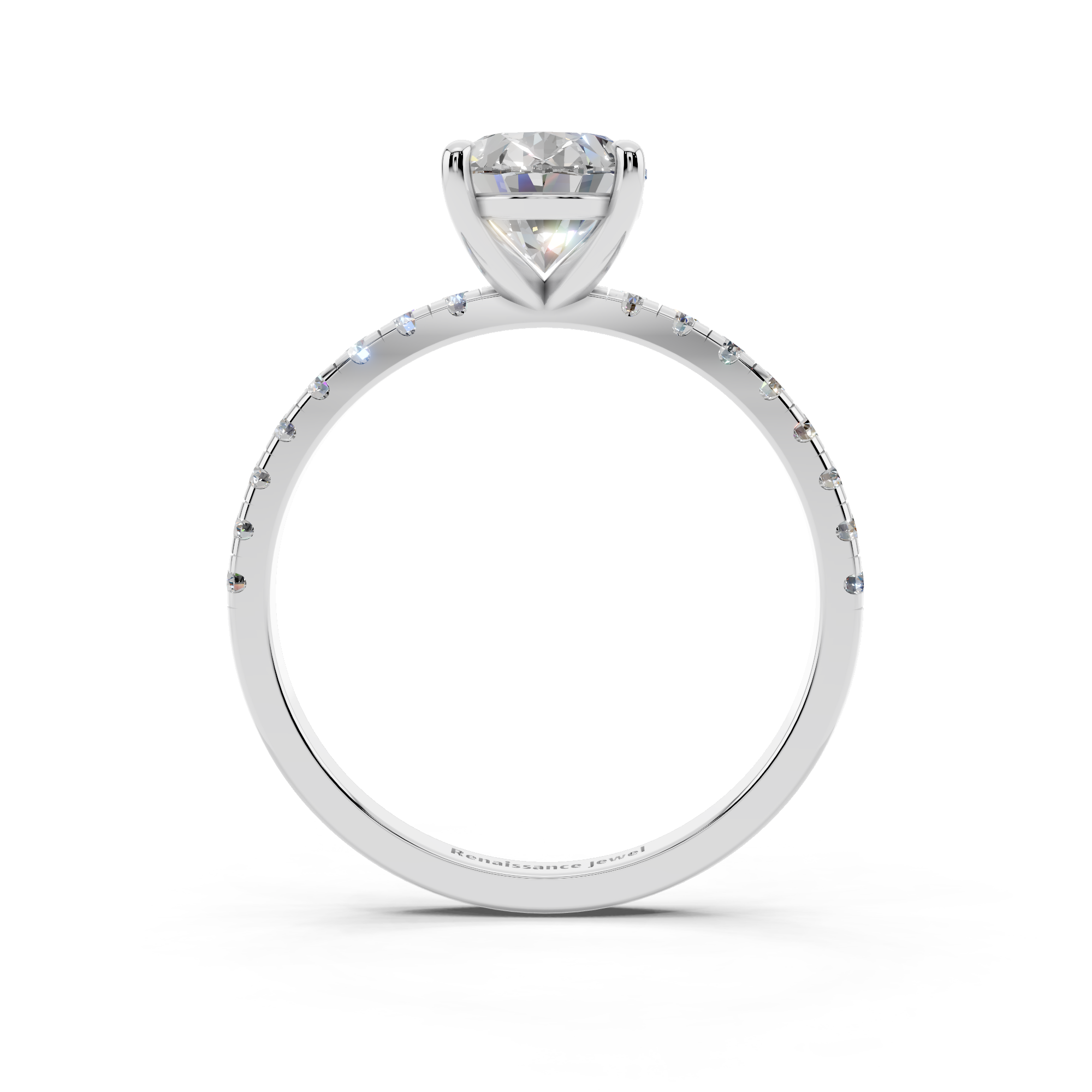 White gold Oval Brilliant Solitaire with Pavé Band and Four-Prong Setting_9