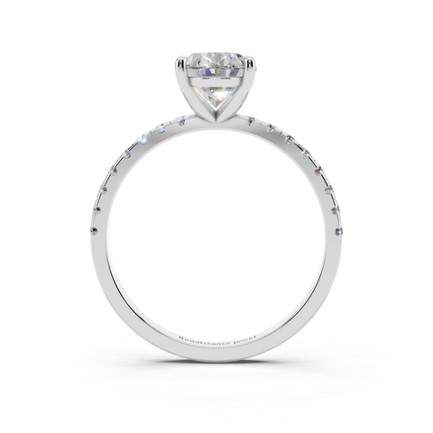 White gold Oval Brilliant Solitaire with Pavé Band and Four-Prong Setting_9