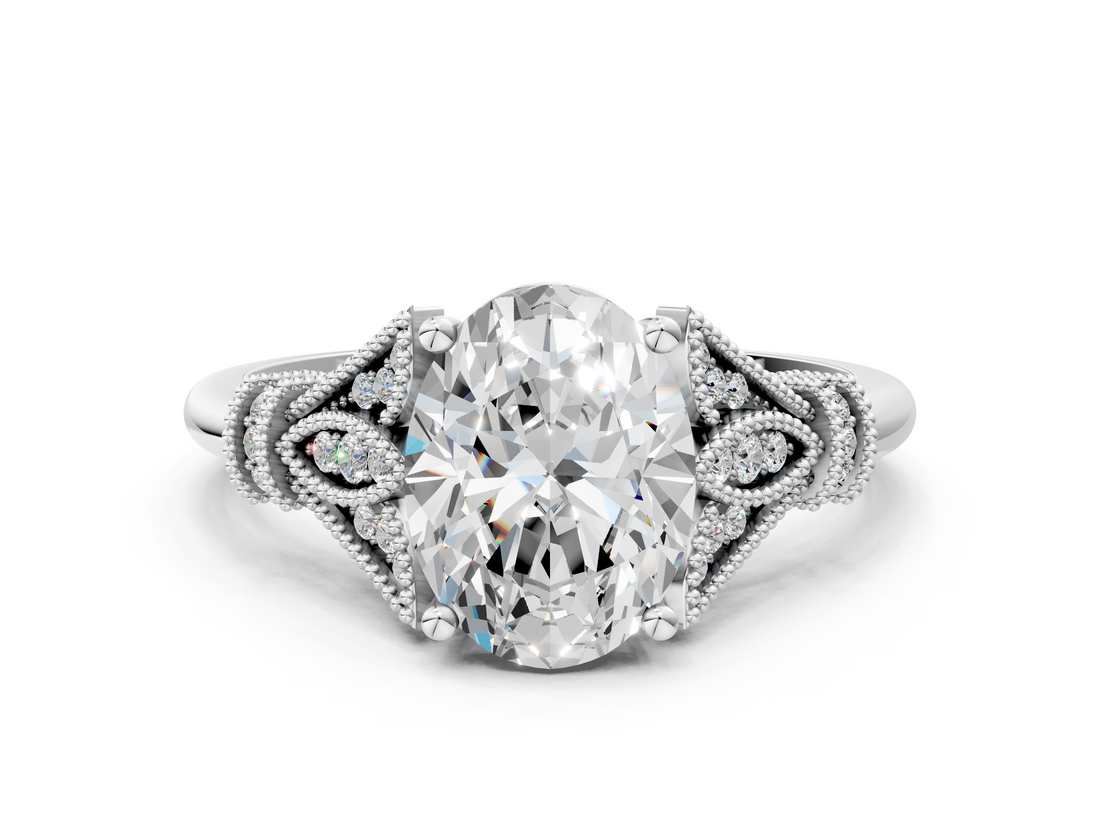 White gold Oval Brilliant Solitaire with Pave Band and Four-Prong Setting_20