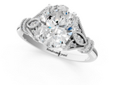 14K White Gold 1.62 Carat D VVS2 Oval Diamond Solitaire Ring with Floral Filigree and Pave Accents