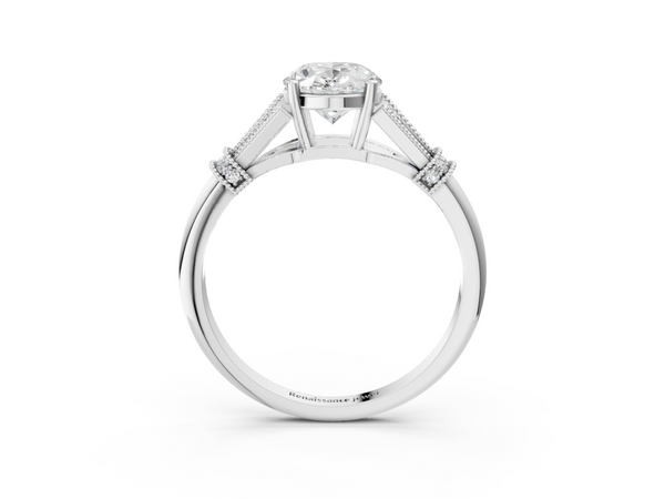 14K White Gold 1.62 Carat D VVS2 Oval Diamond Solitaire Ring with Floral Filigree and Pave Accents