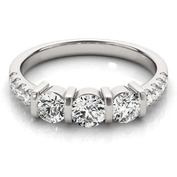 White gold Oval Brilliant Trilogy Channel Set Diamond Ring with Bar Prongs