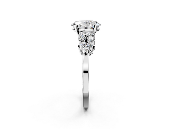 White gold Oval Cluster Diamond Engagement Ring with Pavé Band and Four-Prong Setting