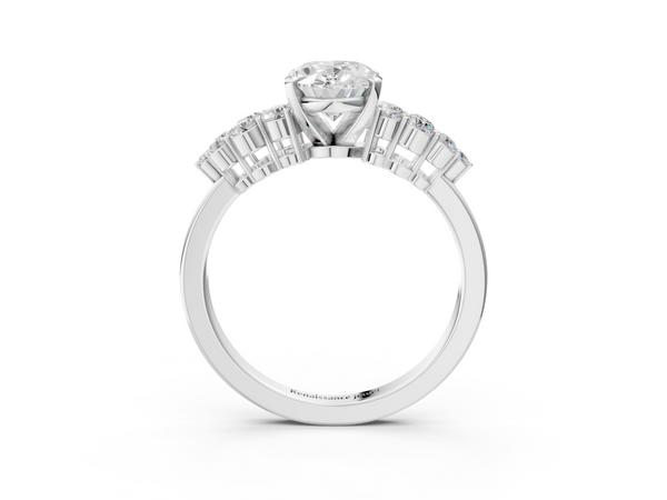 White gold Oval Cluster Diamond Engagement Ring with Pavé Band and Four-Prong Setting