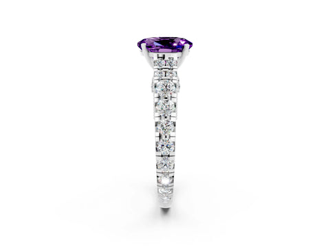White gold Oval Cut Amethyst Classic Solitaire Ring with Pavé Band and Four-Prong Setting_2
