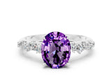 White gold Oval Cut Amethyst Cluster Side Stone Solitaire Ring with Prong Setting_24
