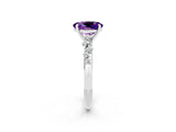 White gold Oval Cut Amethyst Cluster Side Stone Solitaire Ring with Prong Setting_26
